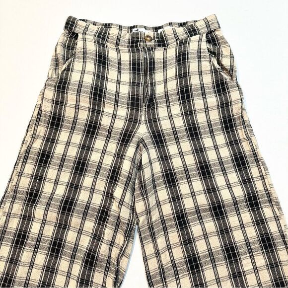 Hollister Ultra High Rise Pants Tan Brown Plaid Cropped Wide Leg Size M - Picture 3 of 13